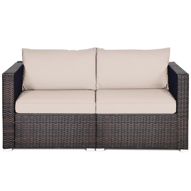 Aimee Lii 2PCS Patio Rattan Sectional Conversation Sofa Set, Outdoor Patio Set, Beige Aimee Lii 2PCS Patio Rattan Sectional Conversation Sofa Set, Outdoor Patio Set, Beige