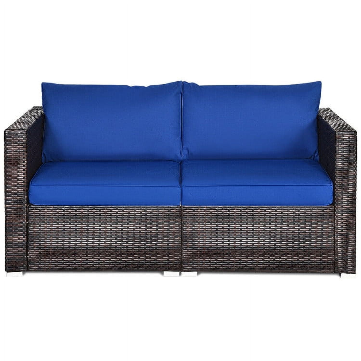 Aimee Lii 2PCS Patio Rattan Sectional Conversation Sofa Set, Outdoor Patio Set, Navy