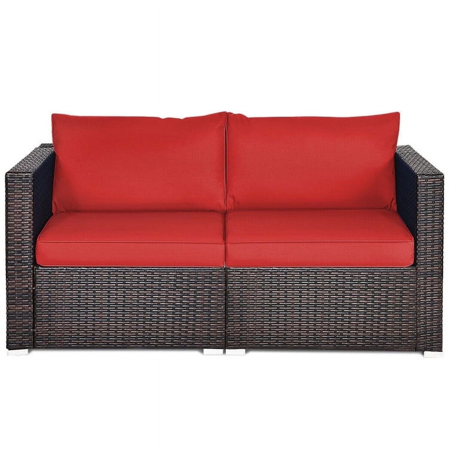Aimee Lii 2PCS Patio Rattan Sectional Conversation Sofa Set, Outdoor Patio Set, Red Aimee Lii 2PCS Patio Rattan Sectional Conversation Sofa Set, Outdoor Patio Set, Red