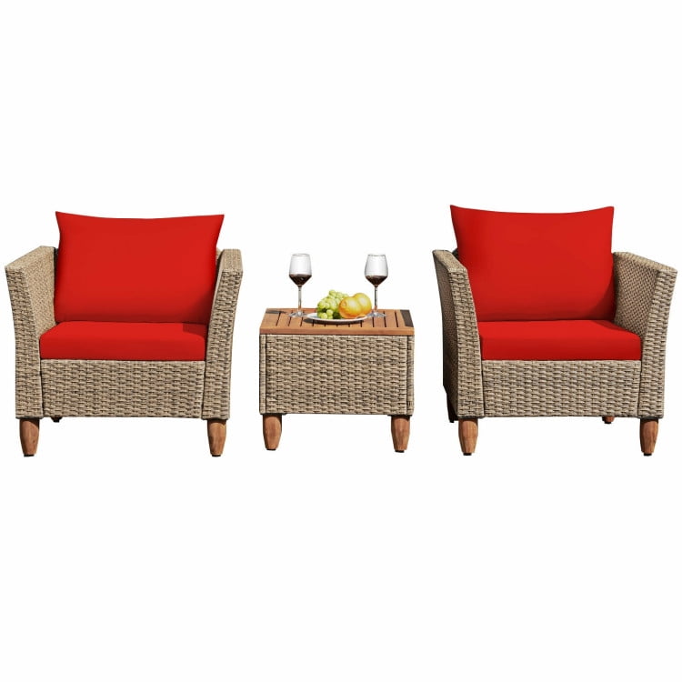 Aimee Lii 3 Pcs Outdoor Patio Rattan Furniture Set with Coffee Table, Modern Patio Furniture, Red Aimee Lii 3 Pcs Outdoor Patio Rattan Furniture Set with Coffee Table, Modern Patio Furniture, Red