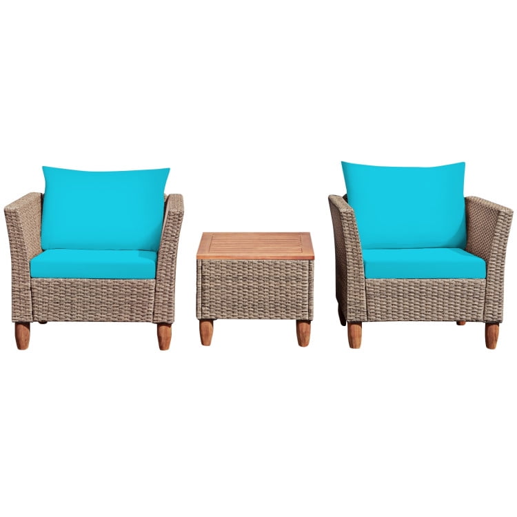 Aimee Lii 3 Pcs Outdoor Patio Rattan Furniture Set with Coffee Table, Modern Patio Furniture, Turquoise Aimee Lii 3 Pcs Outdoor Patio Rattan Furniture Set with Coffee Table, Modern Patio Furniture, Turquoise