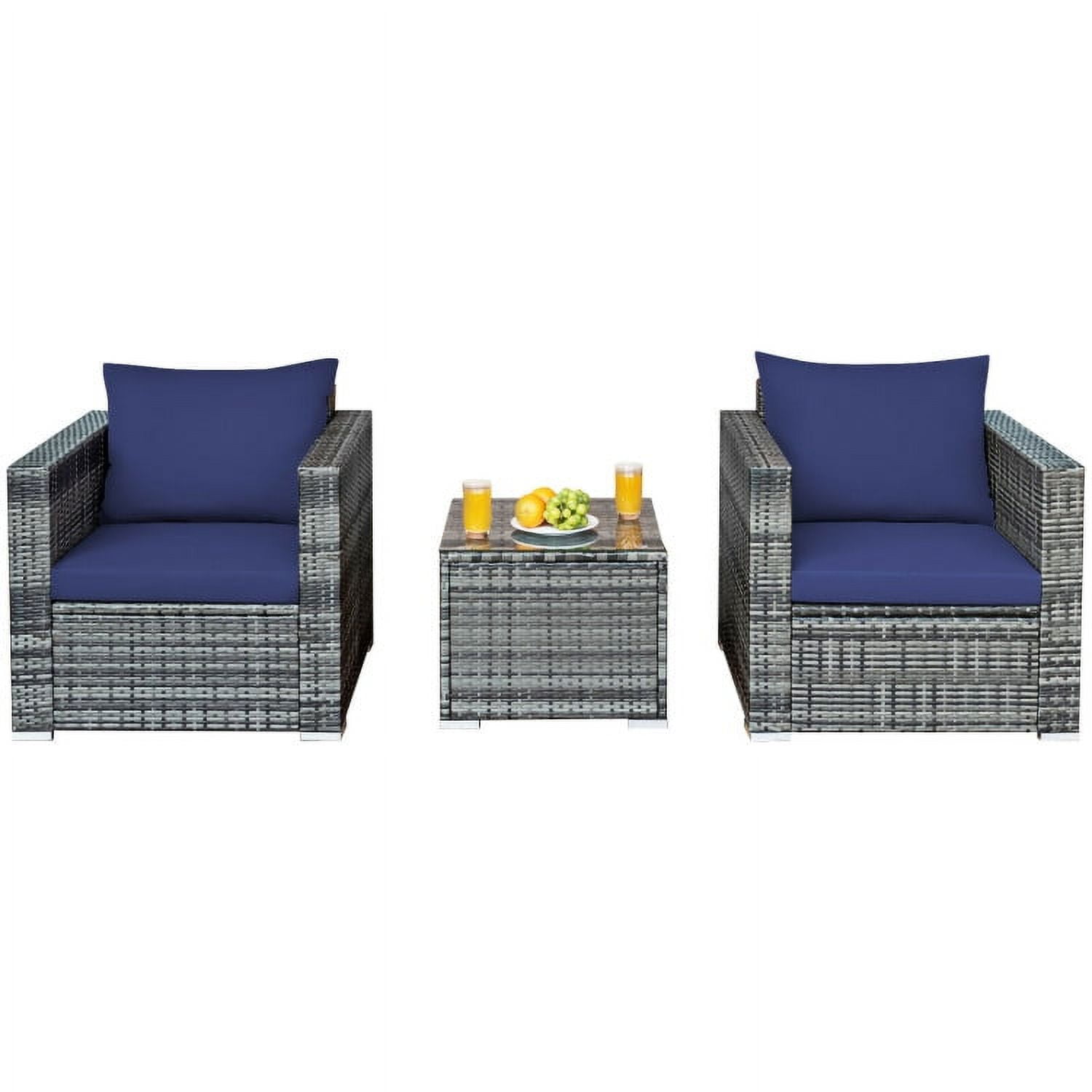 Aimee Lii 3 Pcs Patio Rattan Furniture Bistro Sofa Set with Cushioned, Modern Patio Furniture, Navy Aimee Lii 3 Pcs Patio Rattan Furniture Bistro Sofa Set with Cushioned, Modern Patio Furniture, Navy