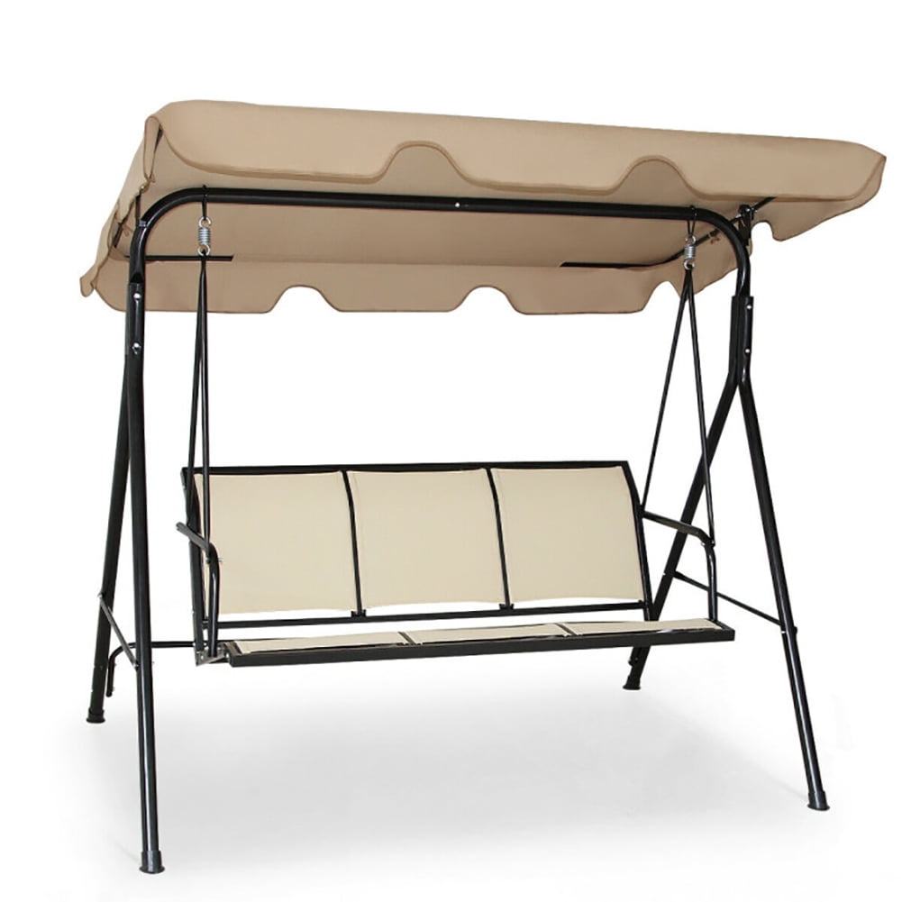 Aimee Lii 3 Person Steel Frame Patio Swing with Polyester Angle and Adjustable Canopy, Outdoor Swing Chair, Brown Aimee Lii 3 Person Steel Frame Patio Swing with Polyester Angle and Adjustable Canopy, Outdoor Swing Chair, Brown