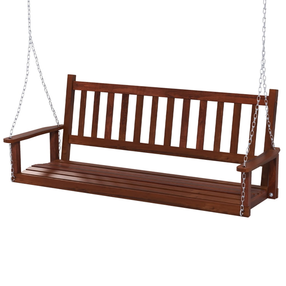 Aimee Lii 3-Person Wooden Outdoor Porch Swing with 800 lbs Weight Capacity, Swing Chair Outdoor, Brown Aimee Lii 3-Person Wooden Outdoor Porch Swing with 800 lbs Weight Capacity, Swing Chair Outdoor, Brown