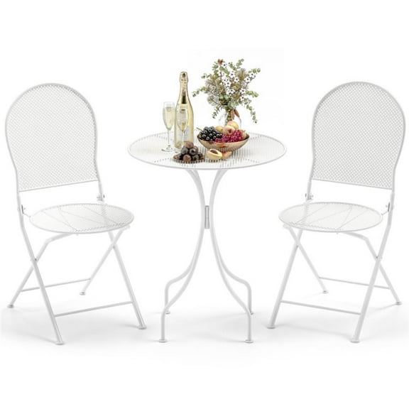 Aimee Lii 3 Piece Metal Bistro Patio Round Table and 2 Folding Chairs Set, Outdoor Patio Furniture for Balcony Pool Deck Backyard-White