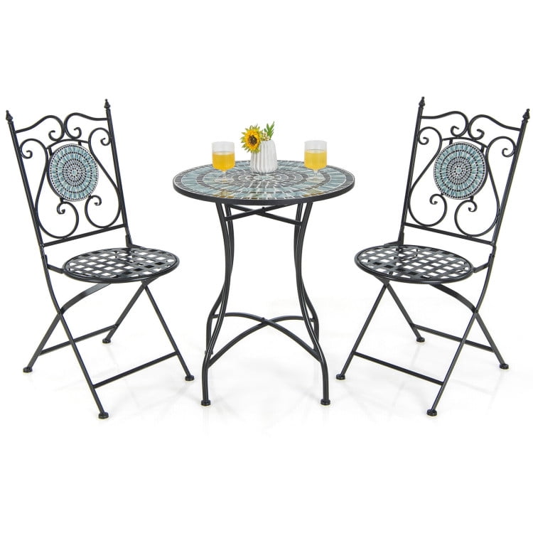 Aimee Lii 3 Piece Metal Dining Set with Mosaic Pattern, Outdoor Patio Furniture Set