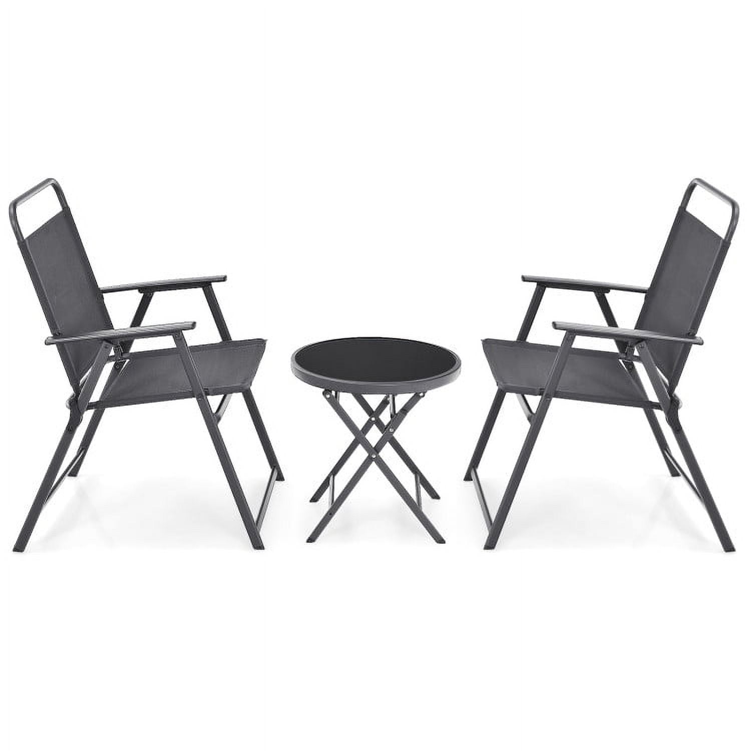 Aimee Lii 3 Piece Patio Furniture Set with Tempered Glass Round Table, Outdoor Patio Sectional Furniture Set, Gray Aimee Lii 3 Piece Patio Furniture Set with Tempered Glass Round Table, Outdoor Patio Sectional Furniture Set, Gray