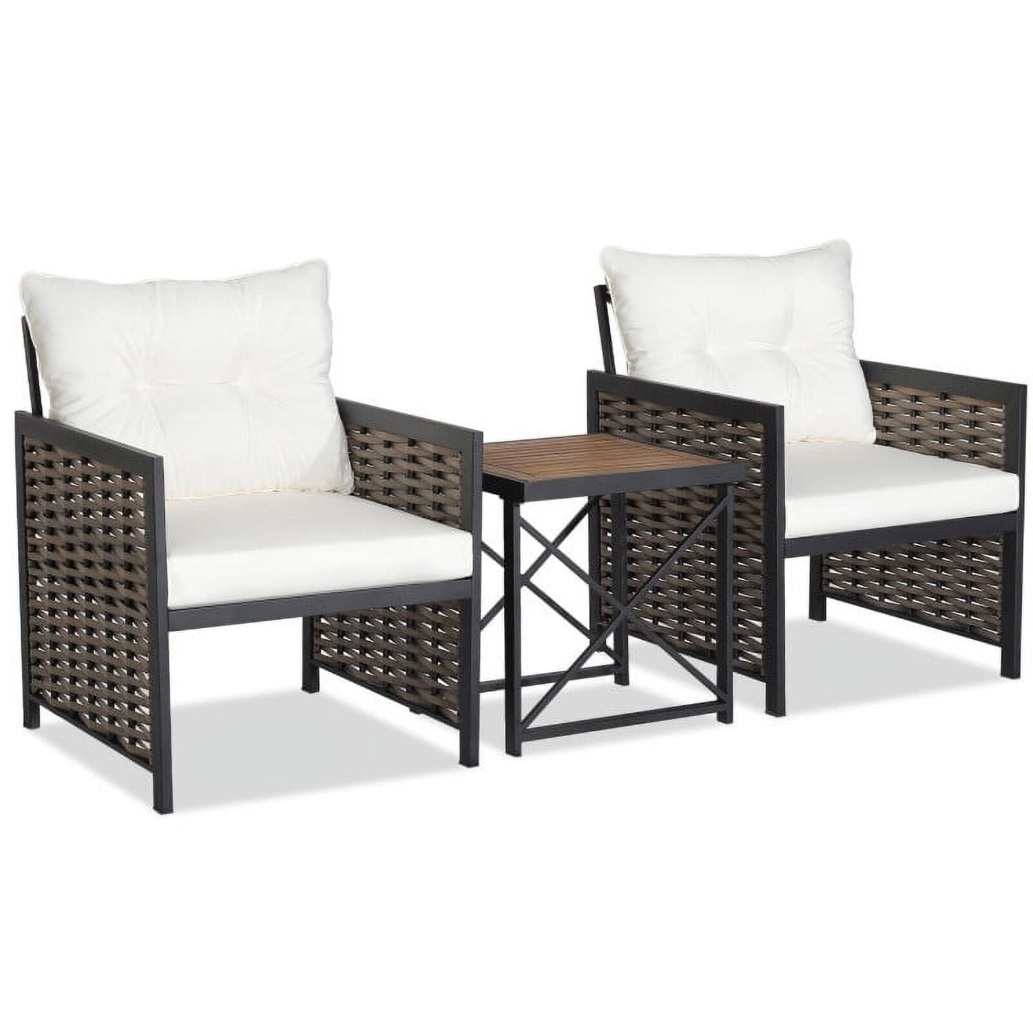 Aimee Lii 3 Piece Patio Rattan Furniture Set with Acacia Wood Tabletop, Backyard Furniture, White Aimee Lii 3 Piece Patio Rattan Furniture Set with Acacia Wood Tabletop, Backyard Furniture, White
