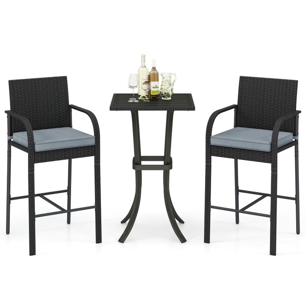 Aimee Lii 3-Piece Patio Wicker Rattan Bar Height Chairs and Square ...