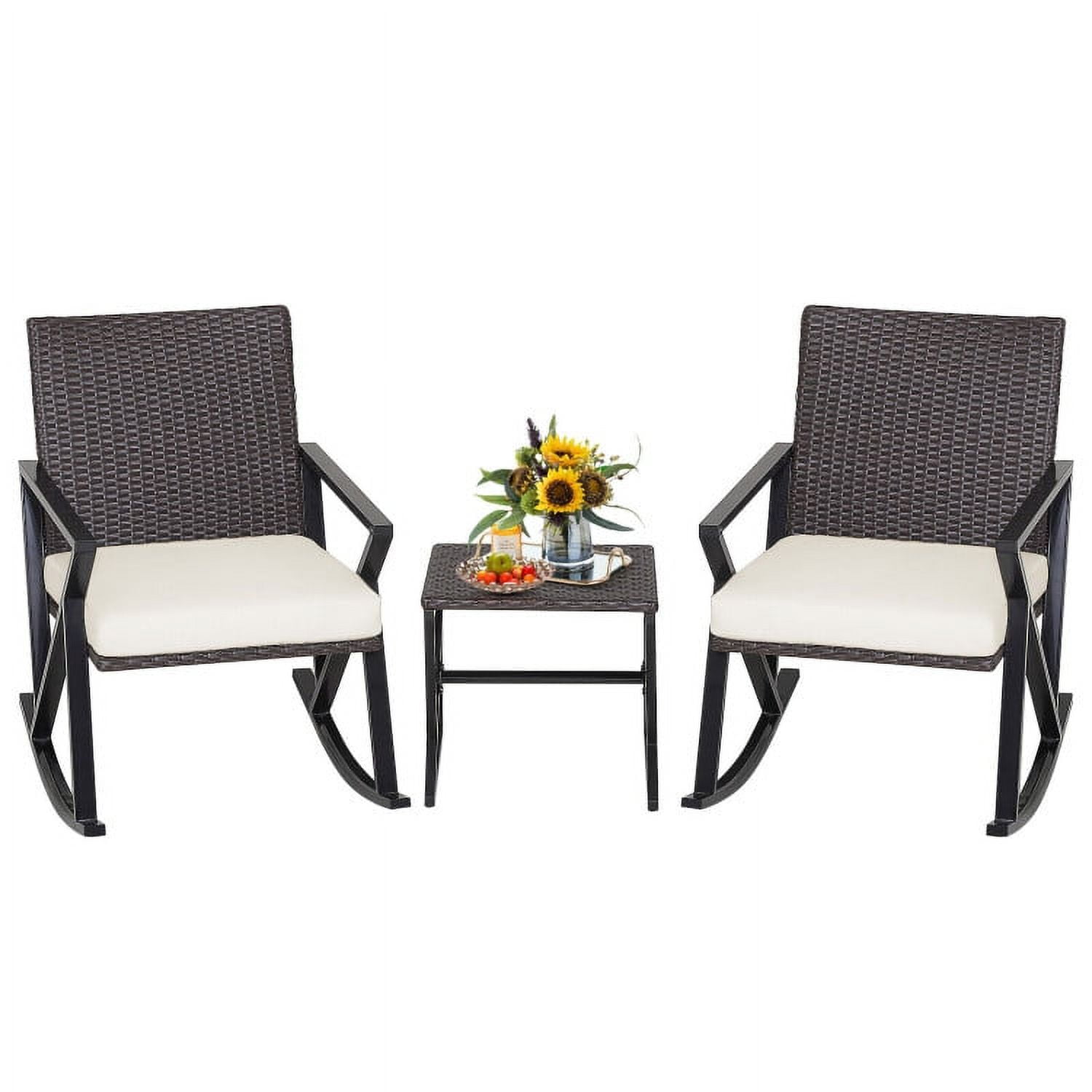 Aimee Lii 3 Piece Patio Wicker Rocking Chairs Set with Heavy-Duty Metal Frame, Backyard Furniture, White Aimee Lii 3 Piece Patio Wicker Rocking Chairs Set with Heavy-Duty Metal Frame, Backyard Furniture, White