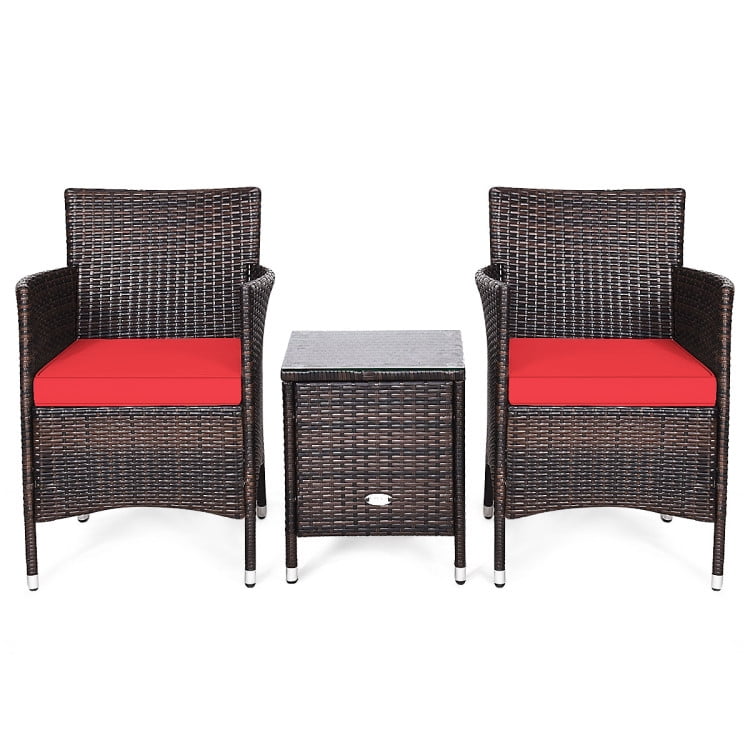 Aimee Lii 3 Piece Wicker Patio Furniture Set, Wicker Outdoor Sectional with Washable and Removable Cushion for Patio, B-Red