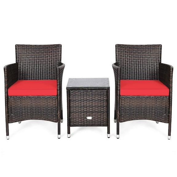 Topcobe 3 Piece Wicker Patio Furniture Set, Wicker Outdoor Sectional with Washable and Removable Cushion for Patio, B-Red