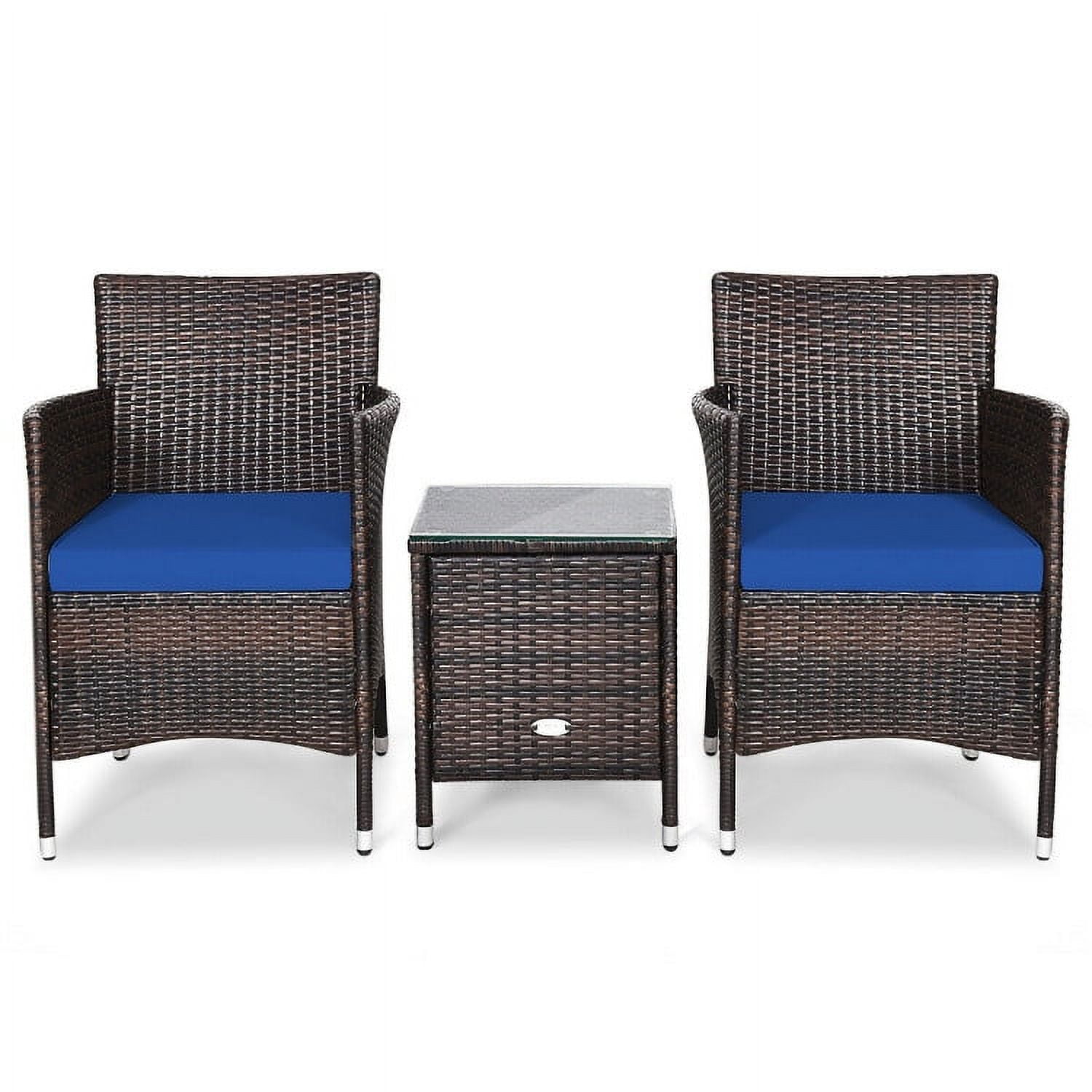 Aimee Lii 3 Piece Wicker Patio Furniture Set, Wicker Outdoor Sectional with Washable and Removable Cushion for Patio, Navy