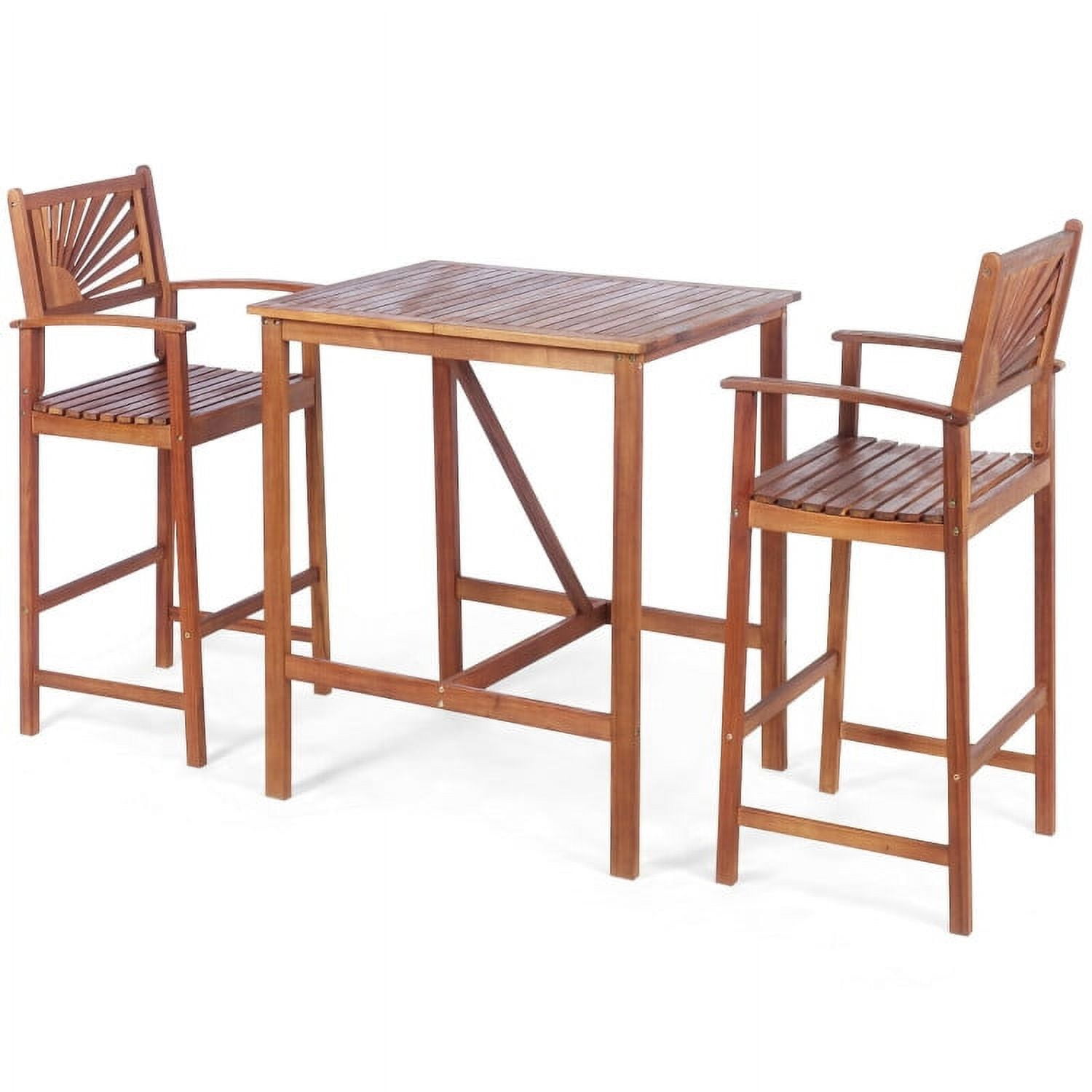 Aimee Lii 3 Pieces Acacia Wood Patio Bar Set with Sunflower Patterned Backrest, Outdoor Patio Furniture