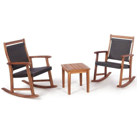 Aimee Lii 3 Pieces Acacia Wood Patio Rocking Chair Set with Side Table, Outdoor Patio Furniture Set