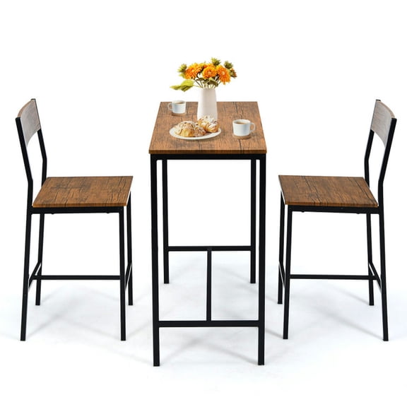 Aimee Lii 3 Pieces Bar Table Set with 2 Stools, Outdoor Patio Furniture for Balcony Porch Backyard, Sturdy -Black