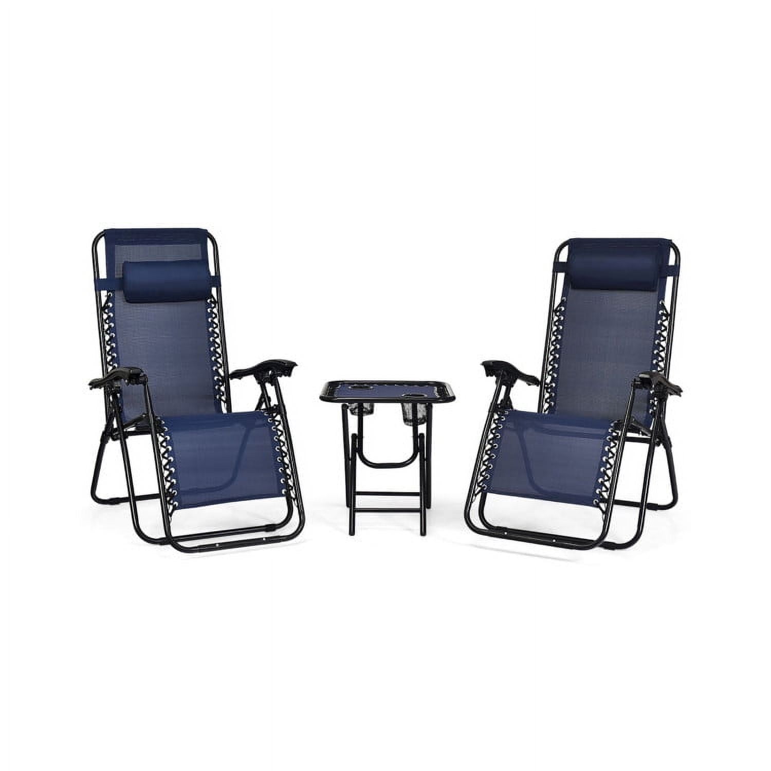Aimee Lii 3 Pieces Folding Portable Reclining Lounge Chairs Table Set, Zero Gravity Patio Furniture Set, Navy Aimee Lii 3 Pieces Folding Portable Reclining Lounge Chairs Table Set, Zero Gravity Patio Furniture Set, Navy