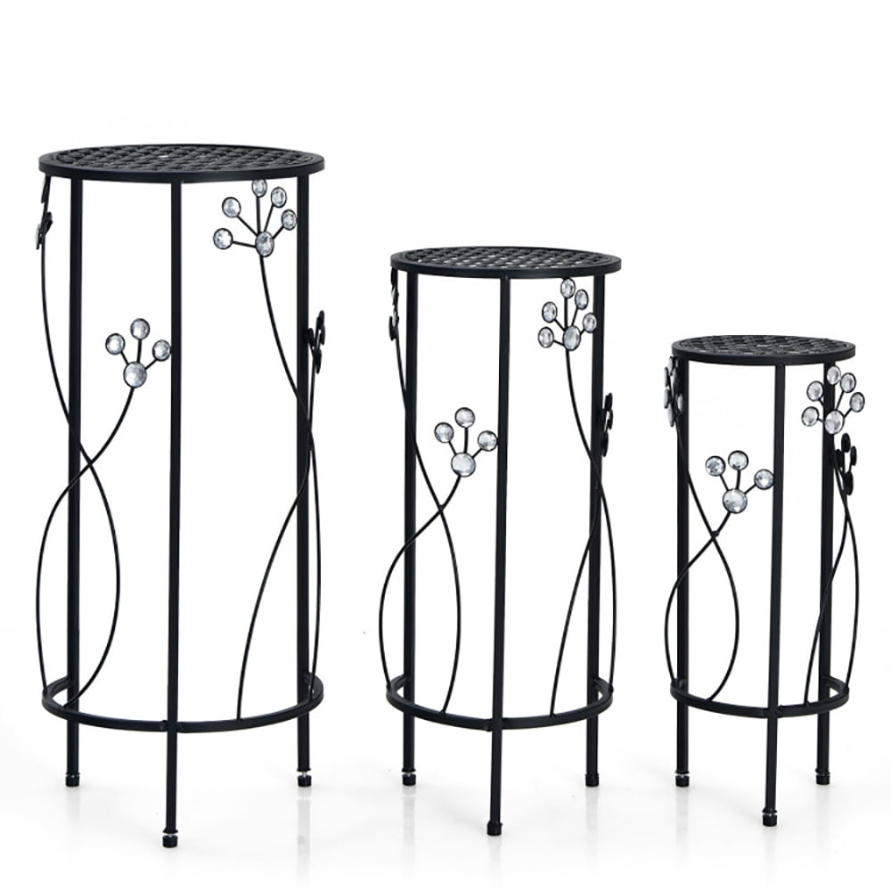 Aimee Lii 3 Pieces Metal Plant Stand Set with Crystal Floral Accents Round, Tall Plant Stand Indoor Outdoor, Stable and Space-Saving, Black Aimee Lii 3 Pieces Metal Plant Stand Set with Crystal Floral Accents Round, Tall Plant Stand Indoor Outdoor, Stable and Space-Saving, Black