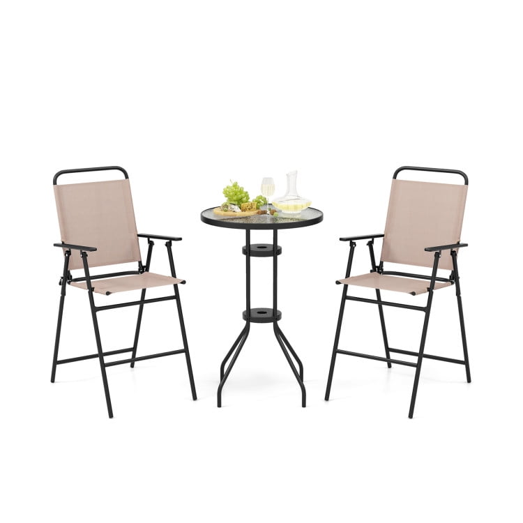 Aimee Lii 3 Pieces Outdoor Bistro Set with 2 Folding Chairs, Patio Sectional Furniture Set with for Backyard, Beige Aimee Lii 3 Pieces Outdoor Bistro Set with 2 Folding Chairs, Patio Sectional Furniture Set with for Backyard, Beige