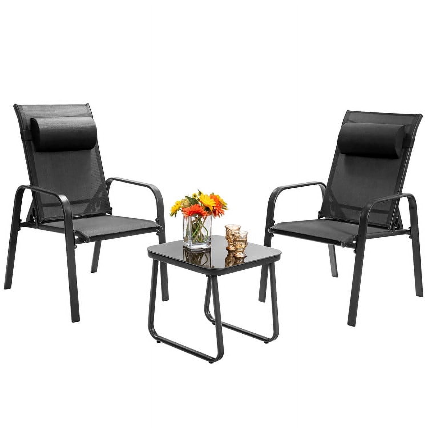 Aimee Lii 3 Pieces Outdoor Patio Furniture Set, Patio Bistro Furniture Set with Adjustable Backrest, Black