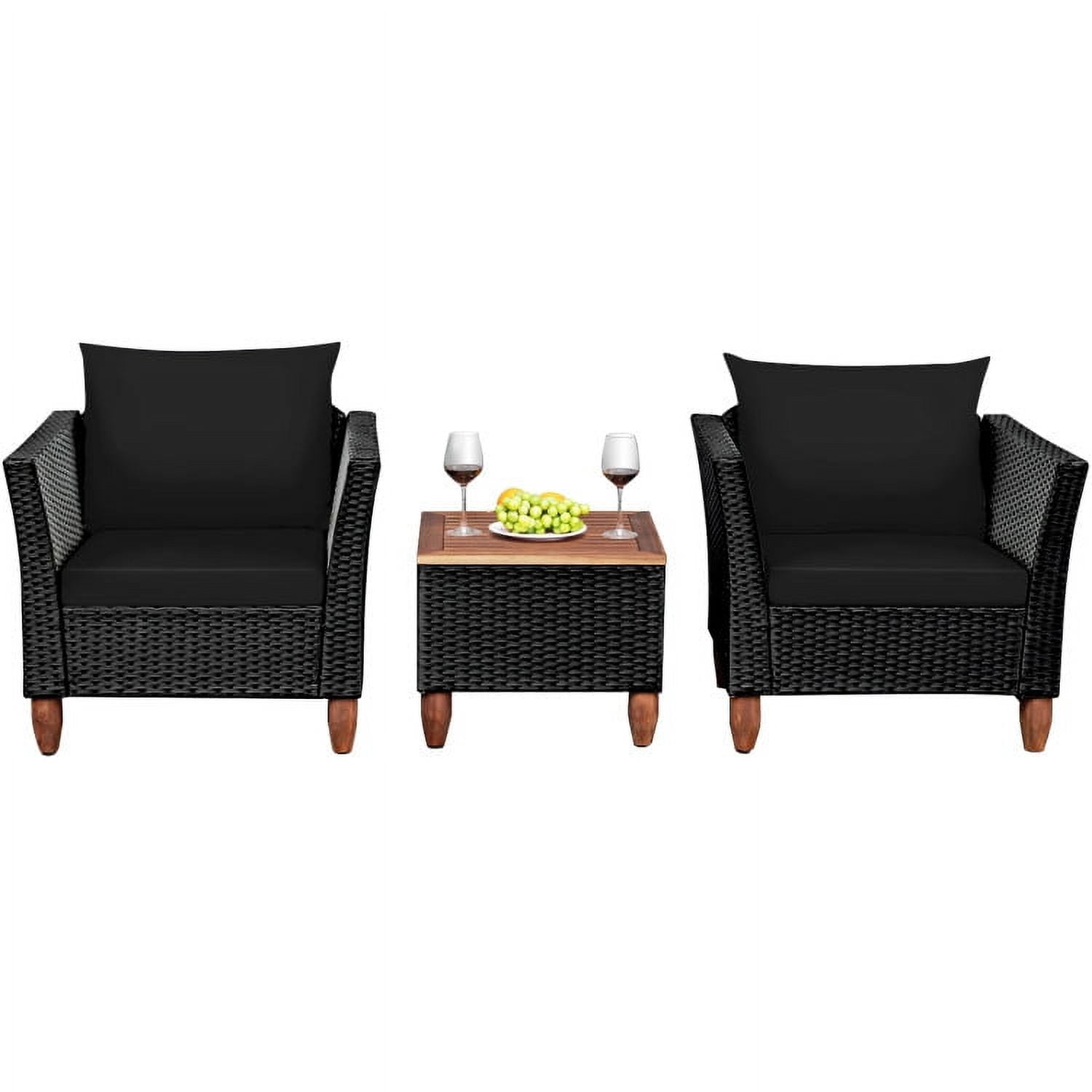 Aimee Lii 3 Pieces Outdoor Patio Rattan Furniture Set with Coffee Table, Modern Patio Furniture, Black