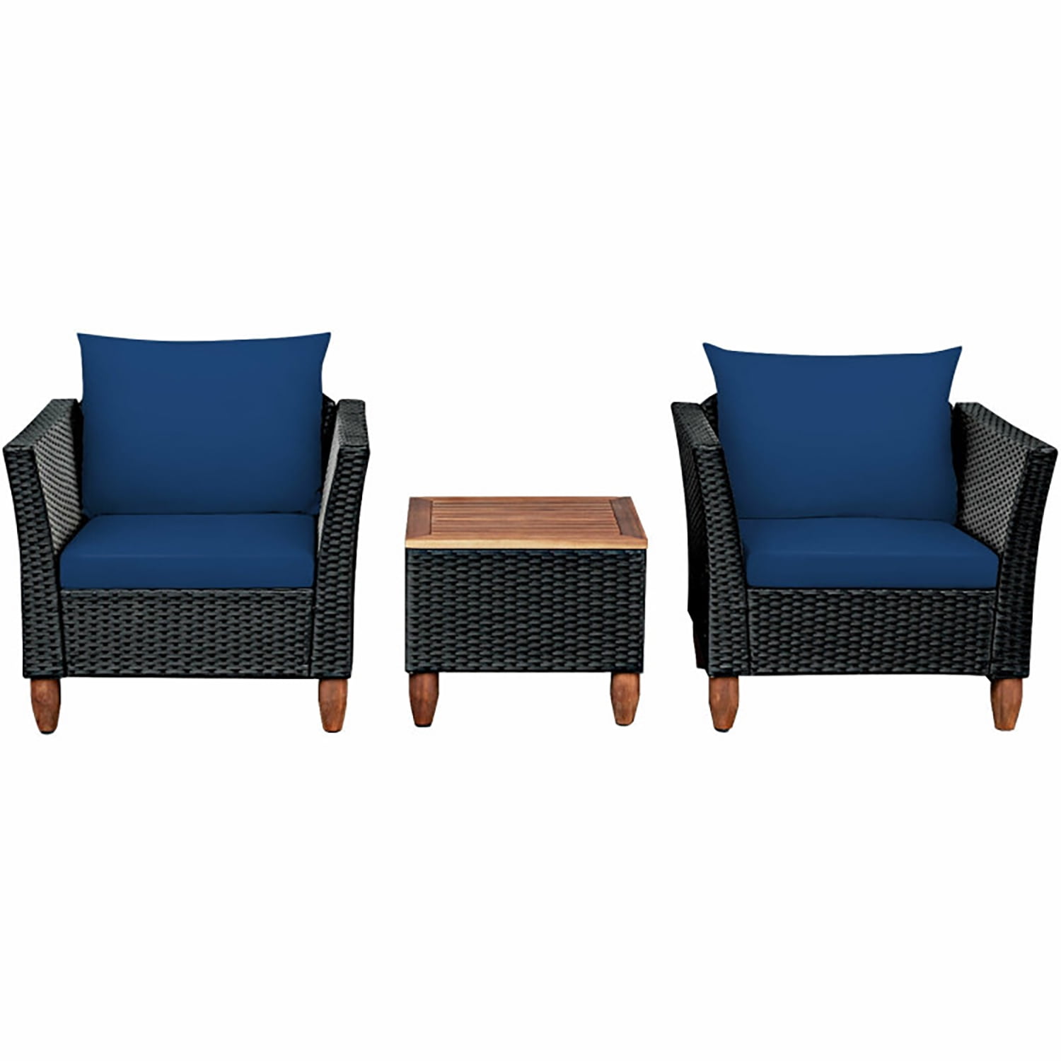 Aimee Lii 3 Pieces Outdoor Patio Rattan Furniture Set with Coffee Table, Modern Patio Furniture, Navy
