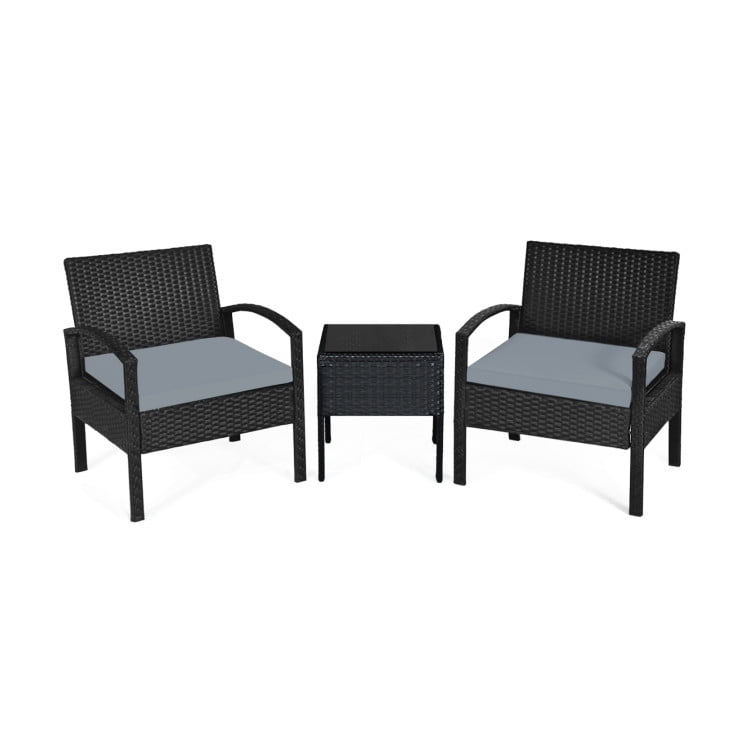Aimee Lii 3 Pieces Outdoor Rattan Patio Conversation Set, Wicker Patio Furniture Set with Seat Cushions, Gray Aimee Lii 3 Pieces Outdoor Rattan Patio Conversation Set, Wicker Patio Furniture Set with Seat Cushions, Gray