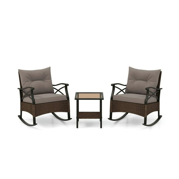 Aimee Lii 3 Pieces Outdoor Rattan Rocking Chairs Set with 2-Tier Side Table, Modern Patio Furniture for Outdoor Backyard Pool Deck-Garden Backyard-Brown