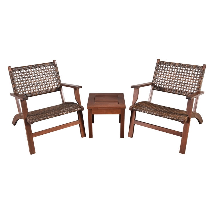 Aimee Lii 3 Pieces Outdoor Wooden Patio Rattan Furniture Set, Patio Sectional Furniture Set