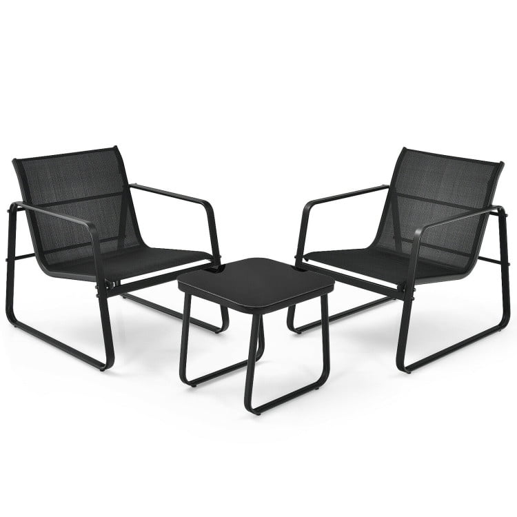 Aimee Lii 3 Pieces Patio Bistro Furniture Set with Glass Top Table for Garden Deck, Patio Furniture Sets, Black