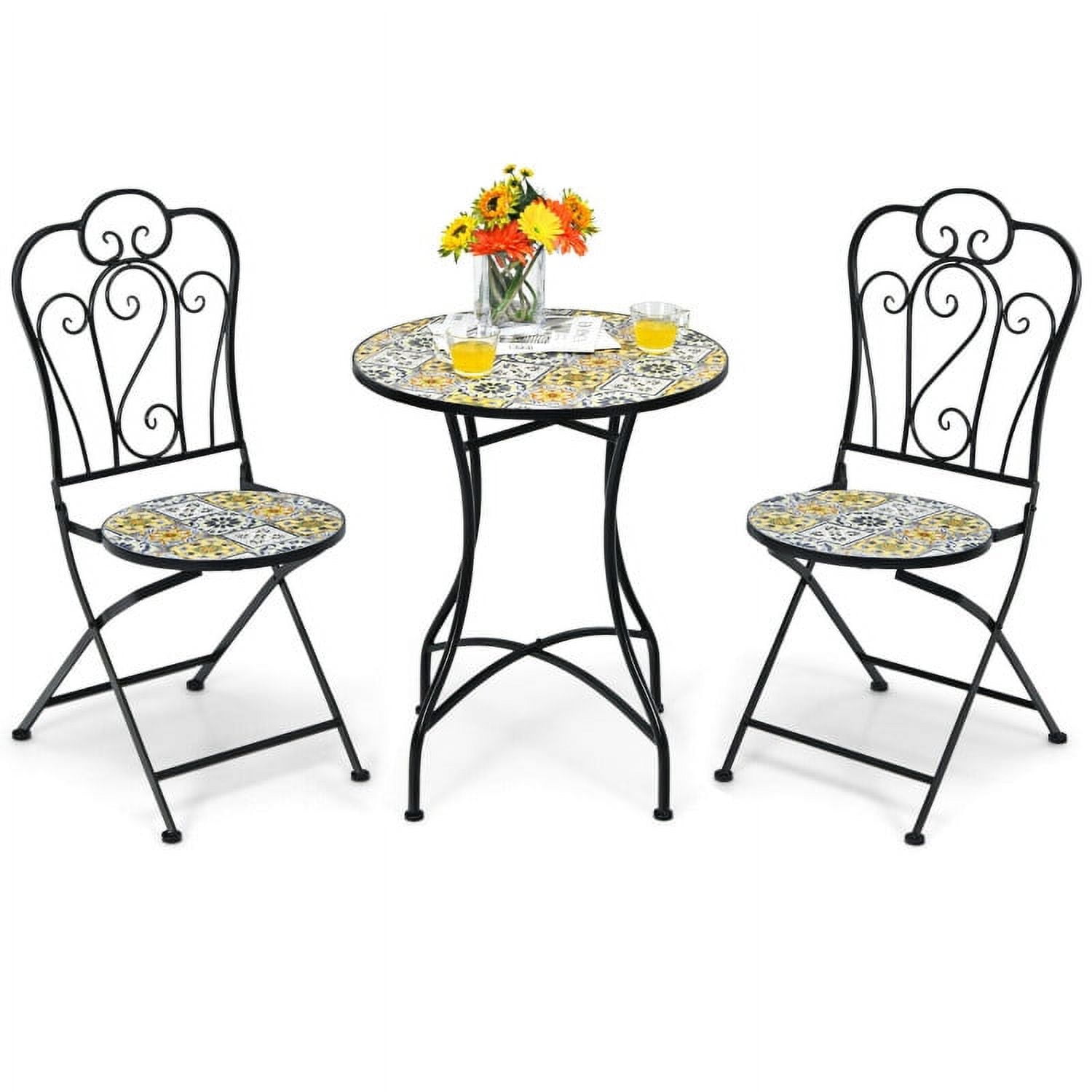 Aimee Lii 3 Pieces Patio Bistro Set with Folding Chairs and Round Table, Patio Conversation Sets, Beige