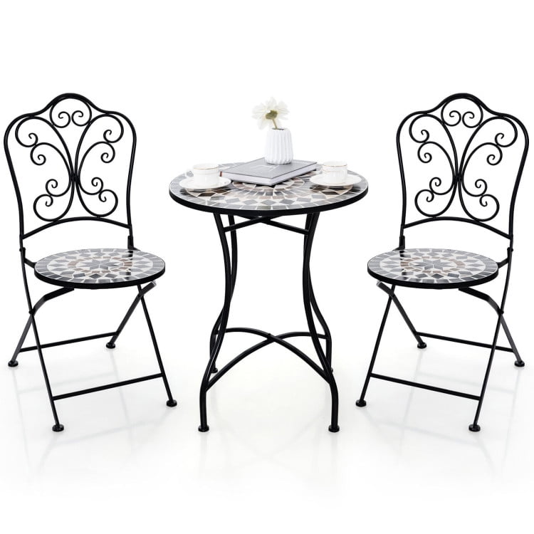 Aimee Lii 3 Pieces Patio Bistro Set with Round Table and 2 Folding Chairs, Outdoor Patio Sectional Furniture Set