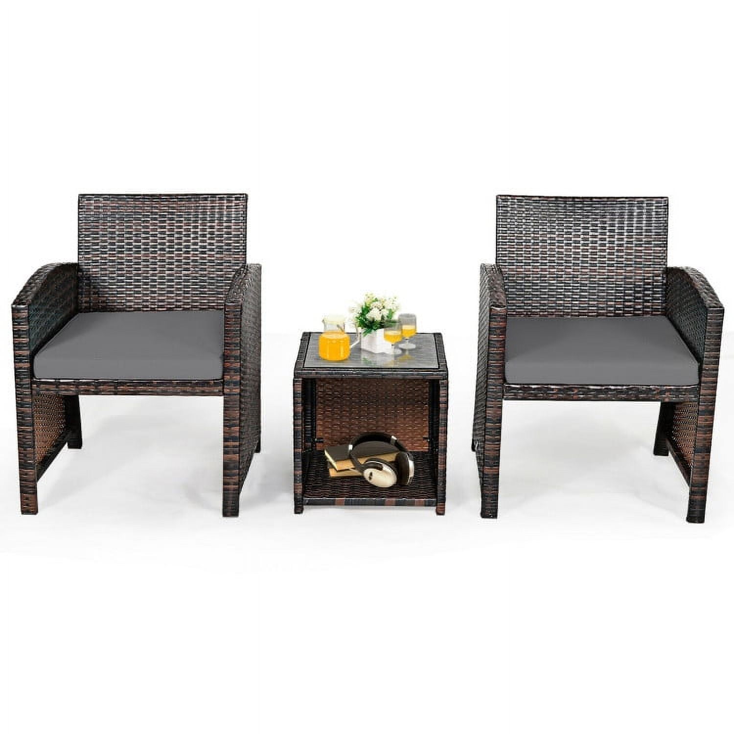Aimee Lii 3 Pieces Patio Cushioned Wicker Conversation Set, Outdoor Sectional Set with with Glass Coffee Table, Gray Aimee Lii 3 Pieces Patio Cushioned Wicker Conversation Set, Outdoor Sectional Set with with Glass Coffee Table, Gray