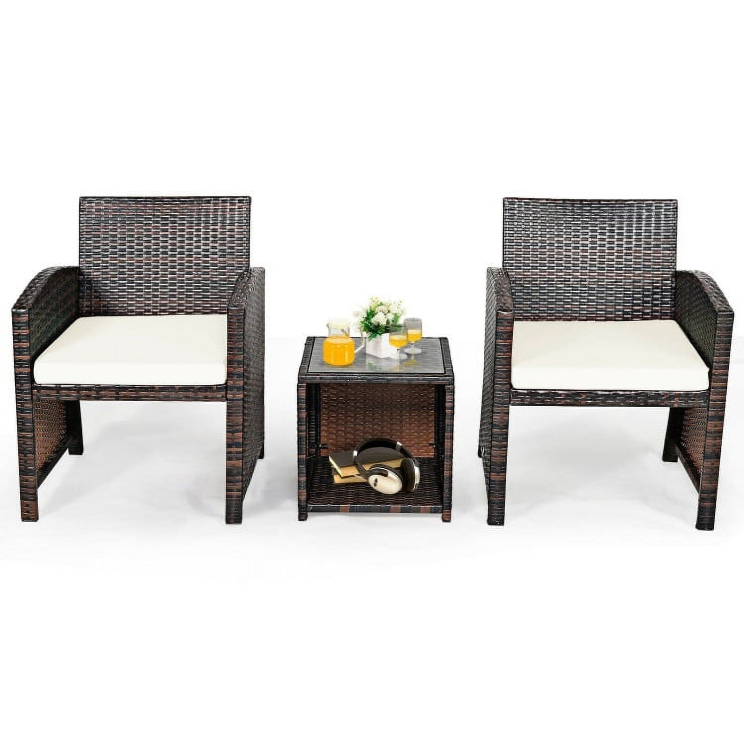 Aimee Lii 3 Pieces Patio Cushioned Wicker Conversation Set, Outdoor Sectional Set with with Glass Coffee Table, White Aimee Lii 3 Pieces Patio Cushioned Wicker Conversation Set, Outdoor Sectional Set with with Glass Coffee Table, White