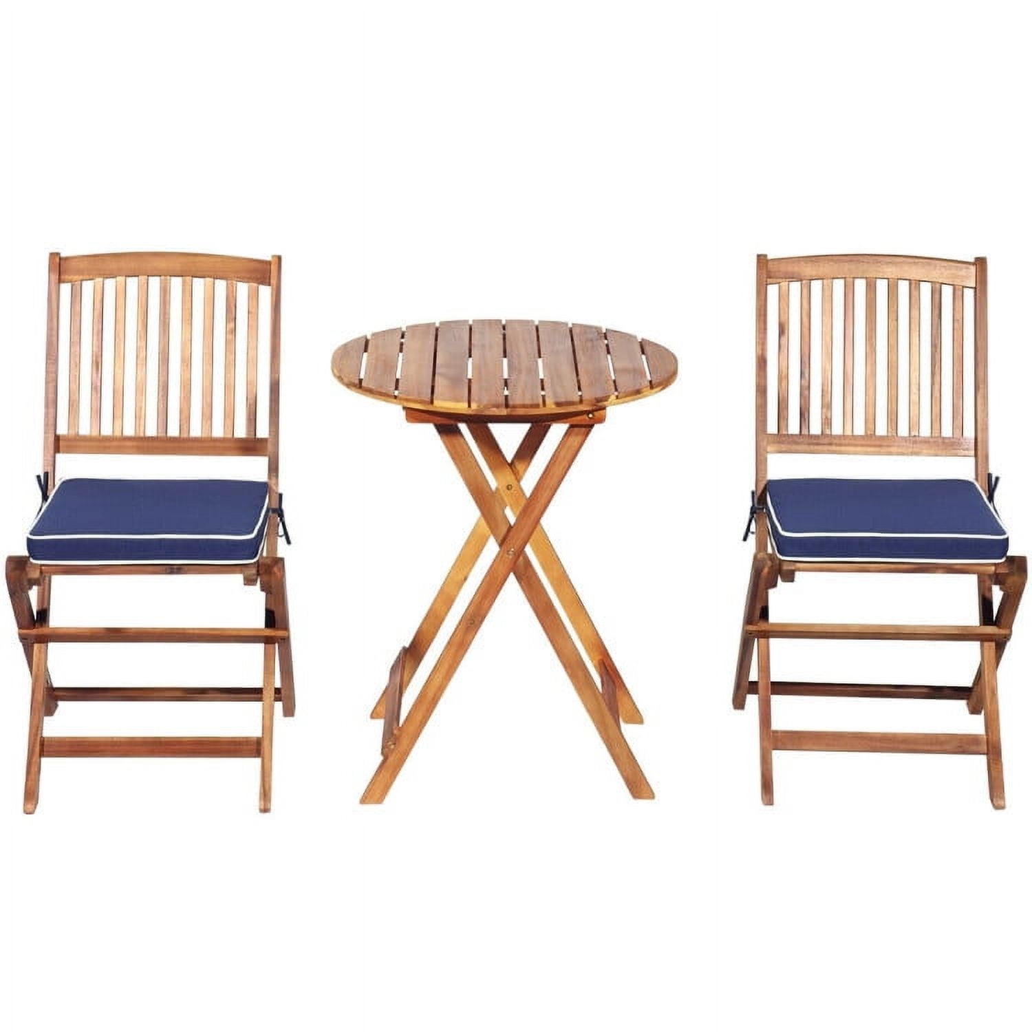 Aimee Lii 3 Pieces Patio Folding Bistro Set with Padded Cushion and Round Coffee Table, Navy Aimee Lii 3 Pieces Patio Folding Bistro Set with Padded Cushion and Round Coffee Table, Navy