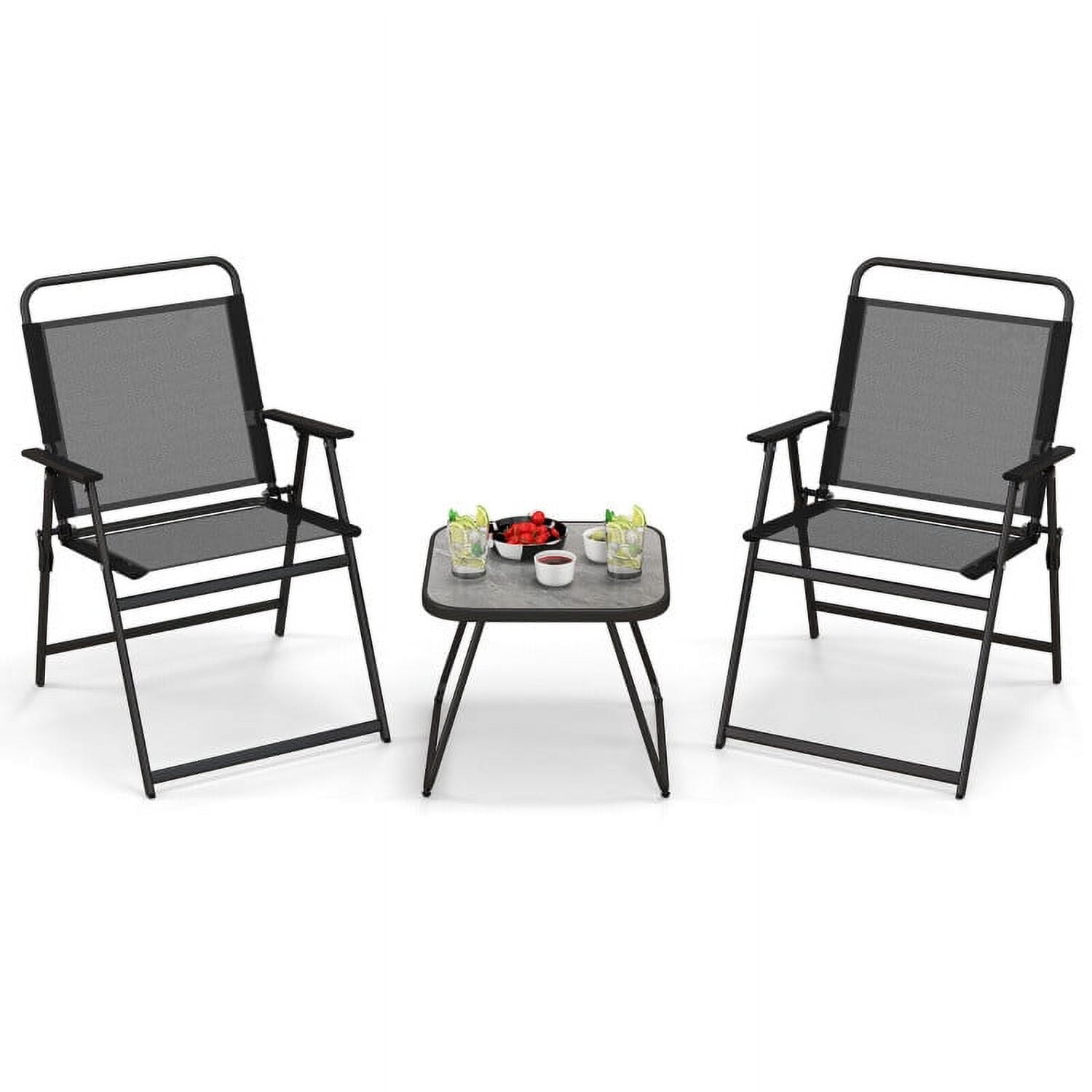 Aimee Lii 3 Pieces Patio Folding Conversation Chairs and Table, Patio Sectional Furniture Set, Black Aimee Lii 3 Pieces Patio Folding Conversation Chairs and Table, Patio Sectional Furniture Set, Black