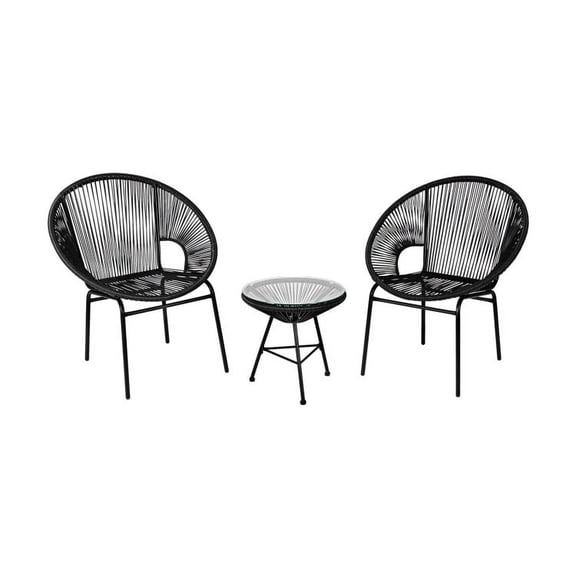 Aimee Lii 3 Pieces Patio Furniture Bistro Set with GlassTable, Small Patio Set, Black