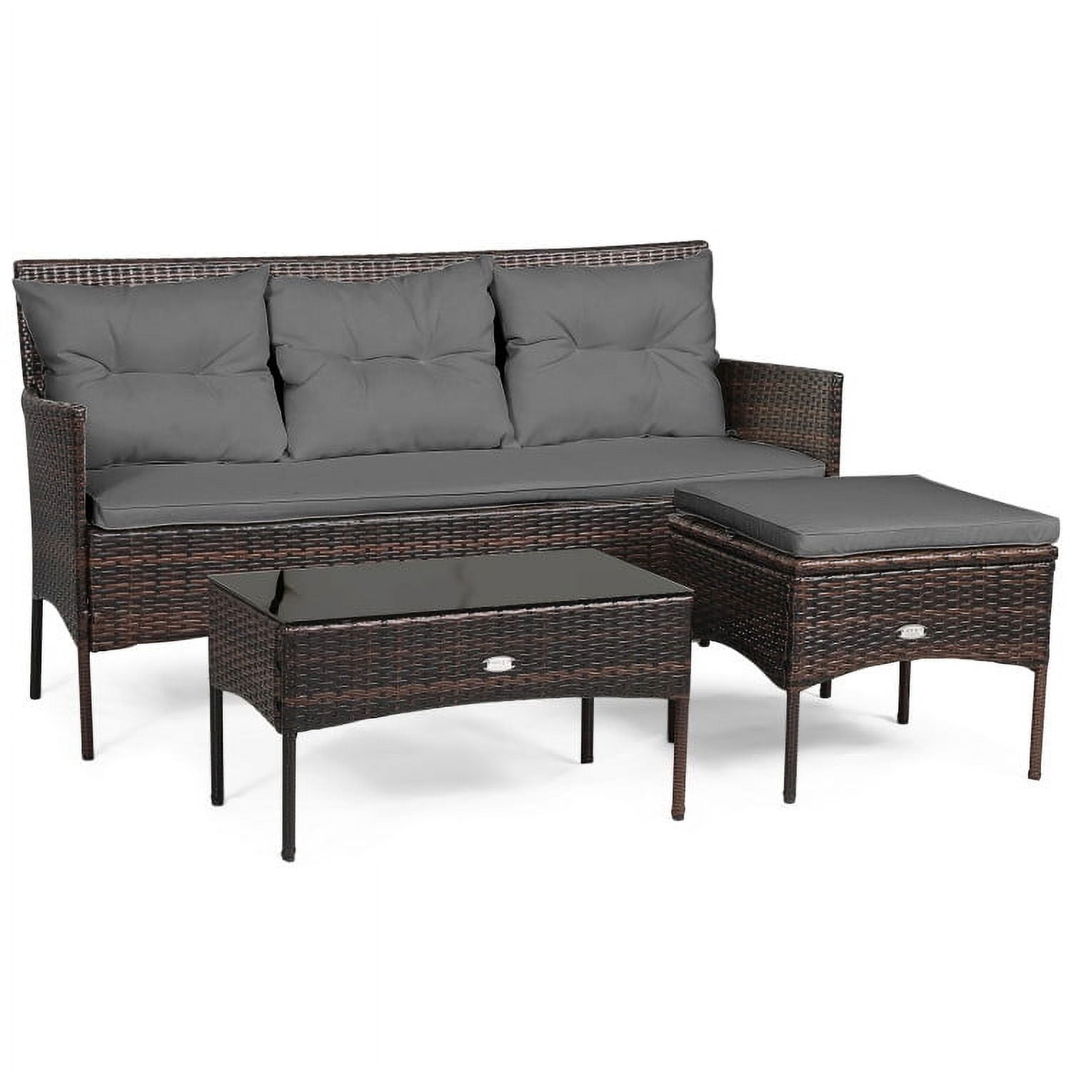 Aimee Lii 3 Pieces Patio Furniture Sectional Set with 5 Cozy Seat and Back Cushions, Outdoor Wicker Patio Furniture Set, Gray