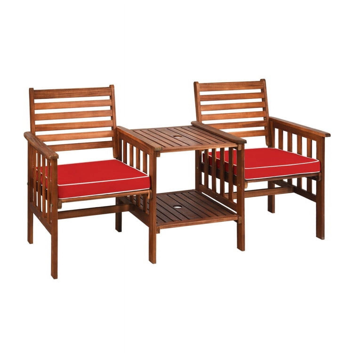 Aimee Lii 3 Pieces Patio Furniture Set, Outdoor Patio Table Chairs Set Acacia Wood Loveseat, Red Aimee Lii 3 Pieces Patio Furniture Set, Outdoor Patio Table Chairs Set Acacia Wood Loveseat, Red