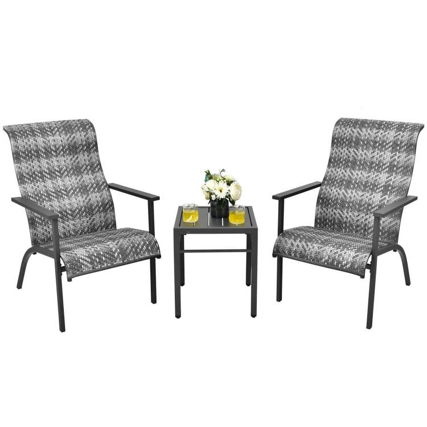 Aimee Lii 3 Pieces Patio Rattan Bistro Furniture Set, Patio Conversation Sets for Backyard and Poolside, Gray