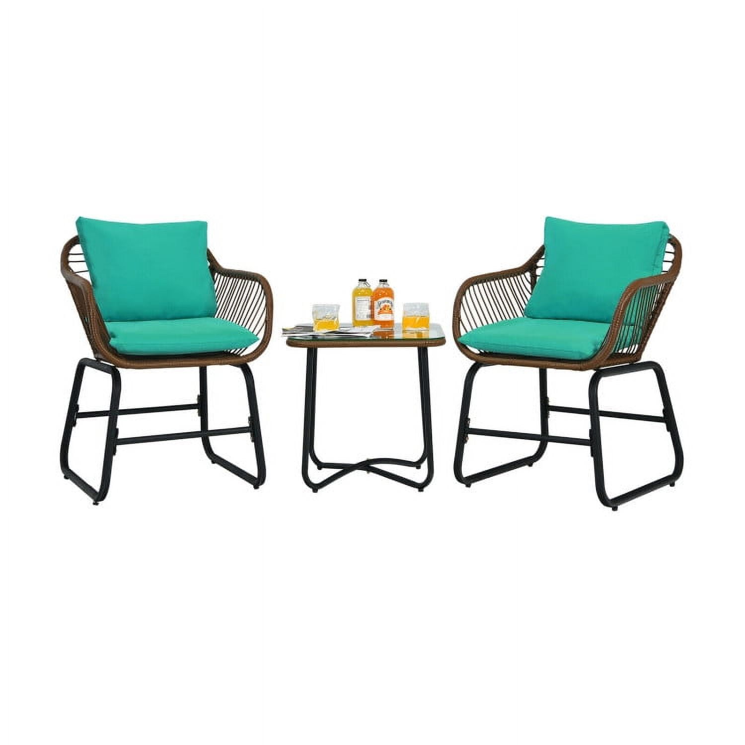 Aimee Lii 3 Pieces Patio Rattan Bistro Set Cushioned Chair Glass Table Deck, Outdoor Patio Furniture, Turquoise Aimee Lii 3 Pieces Patio Rattan Bistro Set Cushioned Chair Glass Table Deck, Outdoor Patio Furniture, Turquoise