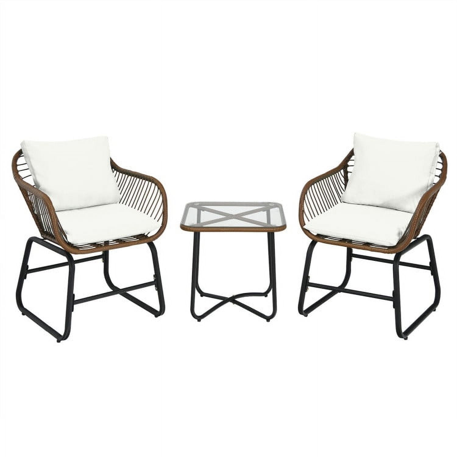 Aimee Lii 3 Pieces Patio Rattan Bistro Set Cushioned Chair Glass Table Deck, Outdoor Patio Furniture, White Aimee Lii 3 Pieces Patio Rattan Bistro Set Cushioned Chair Glass Table Deck, Outdoor Patio Furniture, White