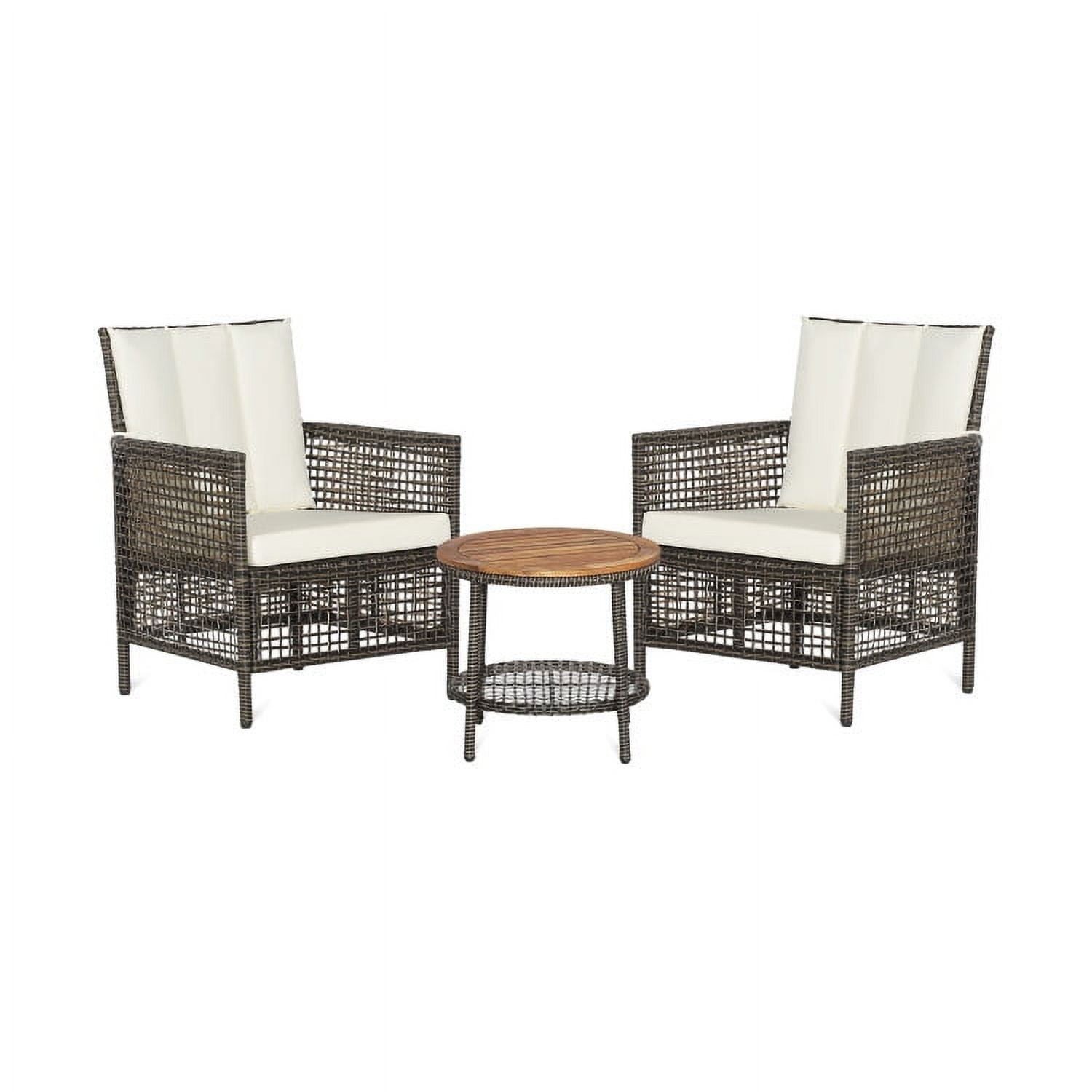 Aimee Lii 3 Pieces Patio Rattan Cushioned Conversation Set with Acacia Wood Tabletop, Outdoor Patio Furniture Aimee Lii 3 Pieces Patio Rattan Cushioned Conversation Set with Acacia Wood Tabletop, Outdoor Patio Furniture