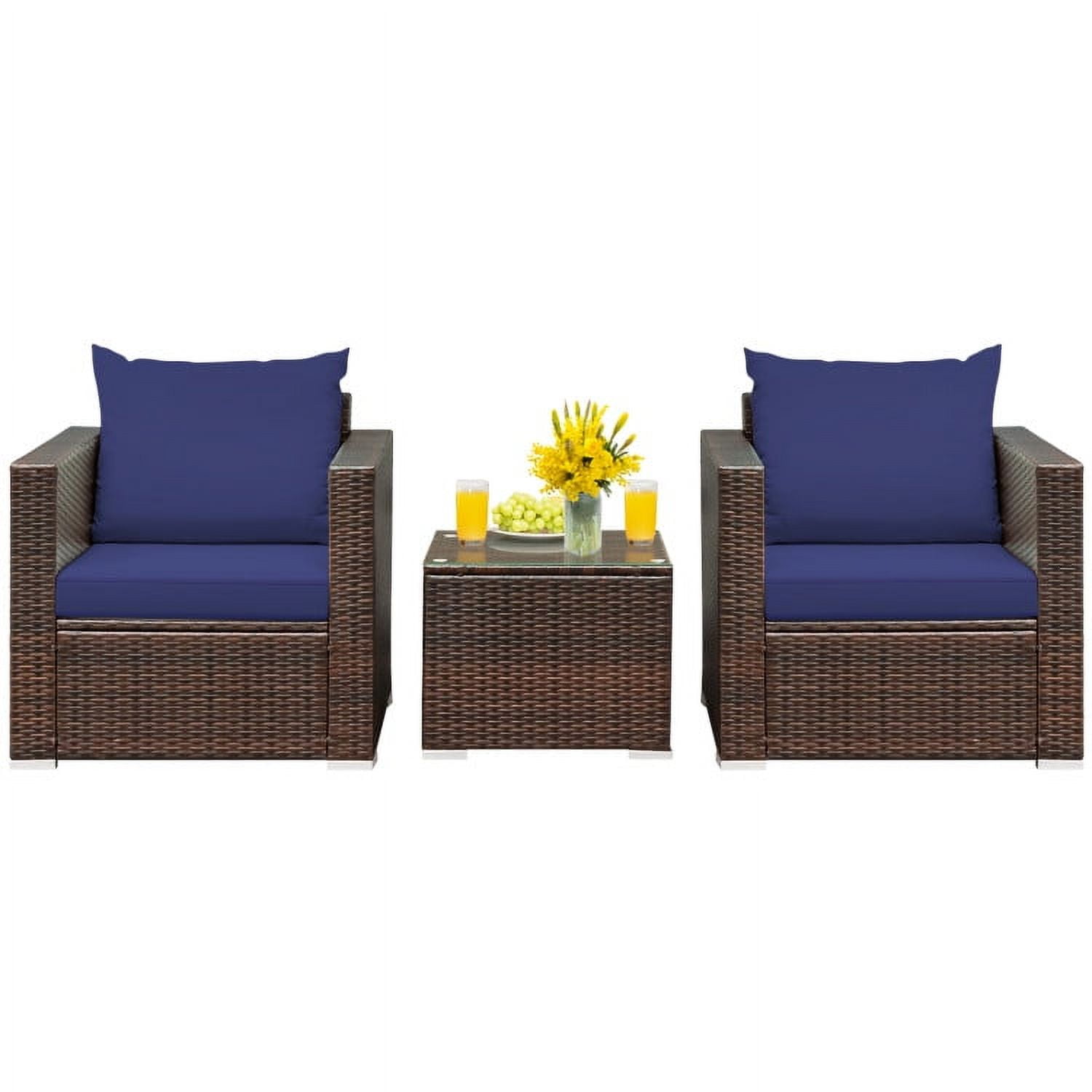 Aimee Lii 3 Pieces Patio Rattan Furniture Bistro Sofa Set with Cushioned, Modern Patio Furniture, Blue