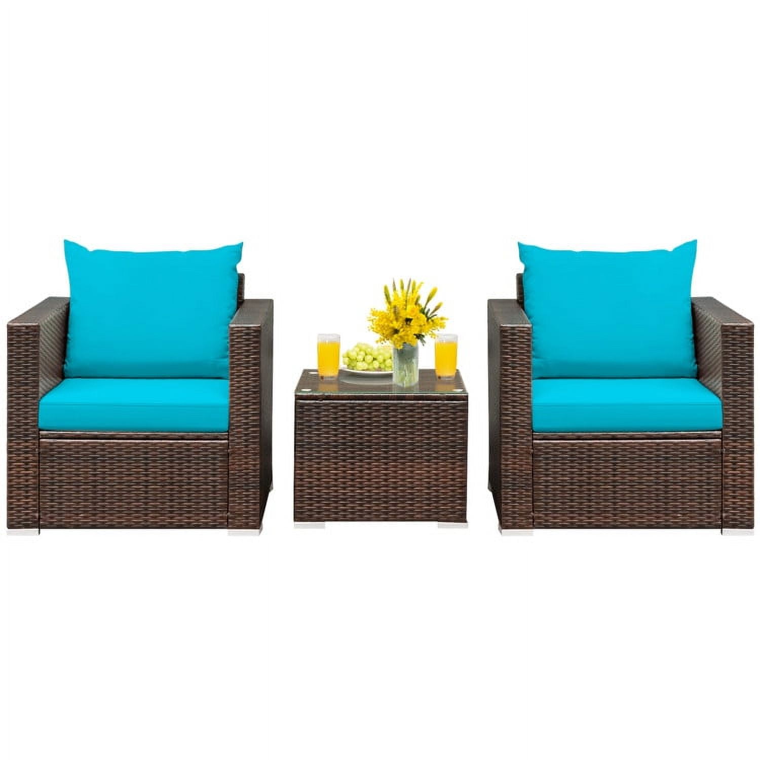 Aimee Lii 3 Pieces Patio Rattan Furniture Bistro Sofa Set with Cushioned, Modern Patio Furniture, Turquoise Aimee Lii 3 Pieces Patio Rattan Furniture Bistro Sofa Set with Cushioned, Modern Patio Furniture, Turquoise
