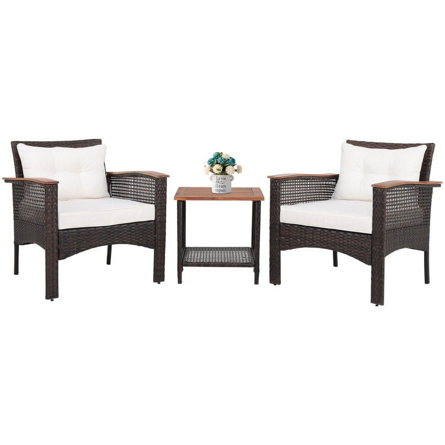 Aimee Lii 3 Pieces Patio Rattan Furniture Set with Acacia Wood Tabletop, Outdoor Patio Furniture Aimee Lii 3 Pieces Patio Rattan Furniture Set with Acacia Wood Tabletop, Outdoor Patio Furniture