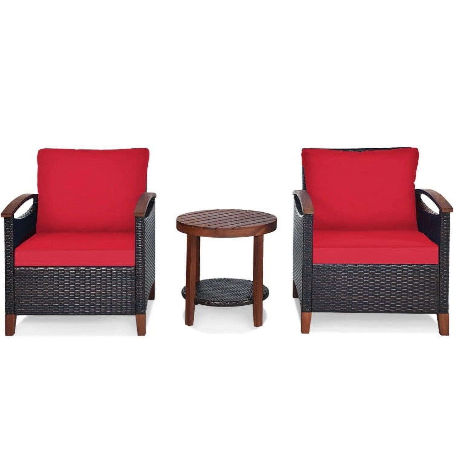 Aimee Lii 3 Pieces Patio Rattan Furniture Set with Washable Cushion and Acacia Wood Tabletop, Small Patio Set, A-Red Aimee Lii 3 Pieces Patio Rattan Furniture Set with Washable Cushion and Acacia Wood Tabletop, Small Patio Set, A-Red