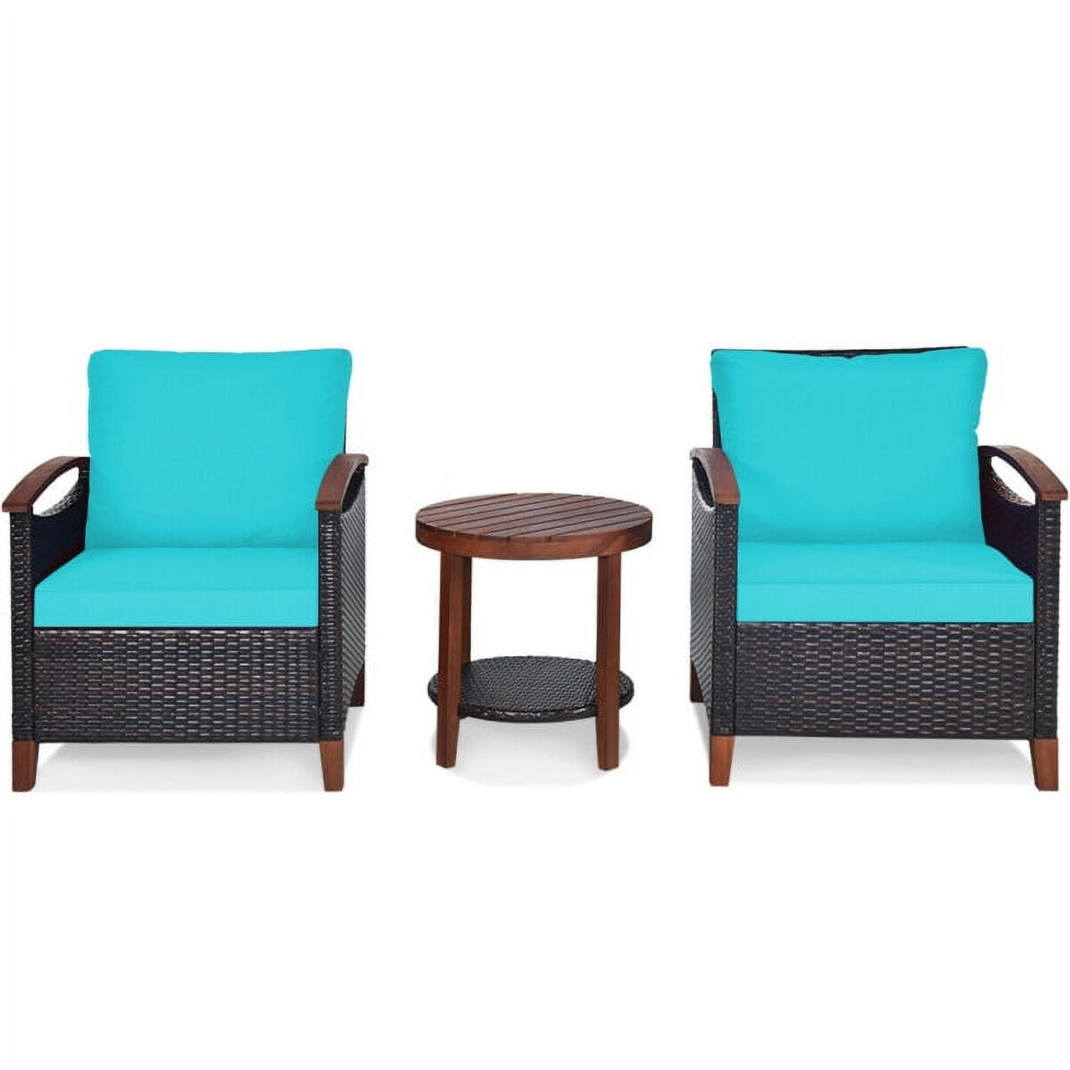 Aimee Lii 3 Pieces Patio Rattan Furniture Set with Washable Cushion and Acacia Wood Tabletop, Small Patio Set, A-Turquoise