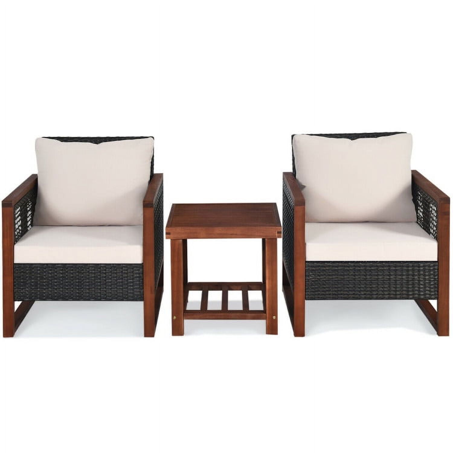 Aimee Lii 3 Pieces Patio Rattan Furniture Set with Washable Cushion and Acacia Wood Tabletop, Small Patio Set, B-Beige Aimee Lii 3 Pieces Patio Rattan Furniture Set with Washable Cushion and Acacia Wood Tabletop, Small Patio Set, B-Beige