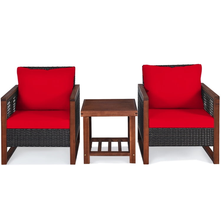 Aimee Lii 3 Pieces Patio Rattan Furniture Set with Washable Cushion and Acacia Wood Tabletop, Small Patio Set, B-Red Aimee Lii 3 Pieces Patio Rattan Furniture Set with Washable Cushion and Acacia Wood Tabletop, Small Patio Set, B-Red
